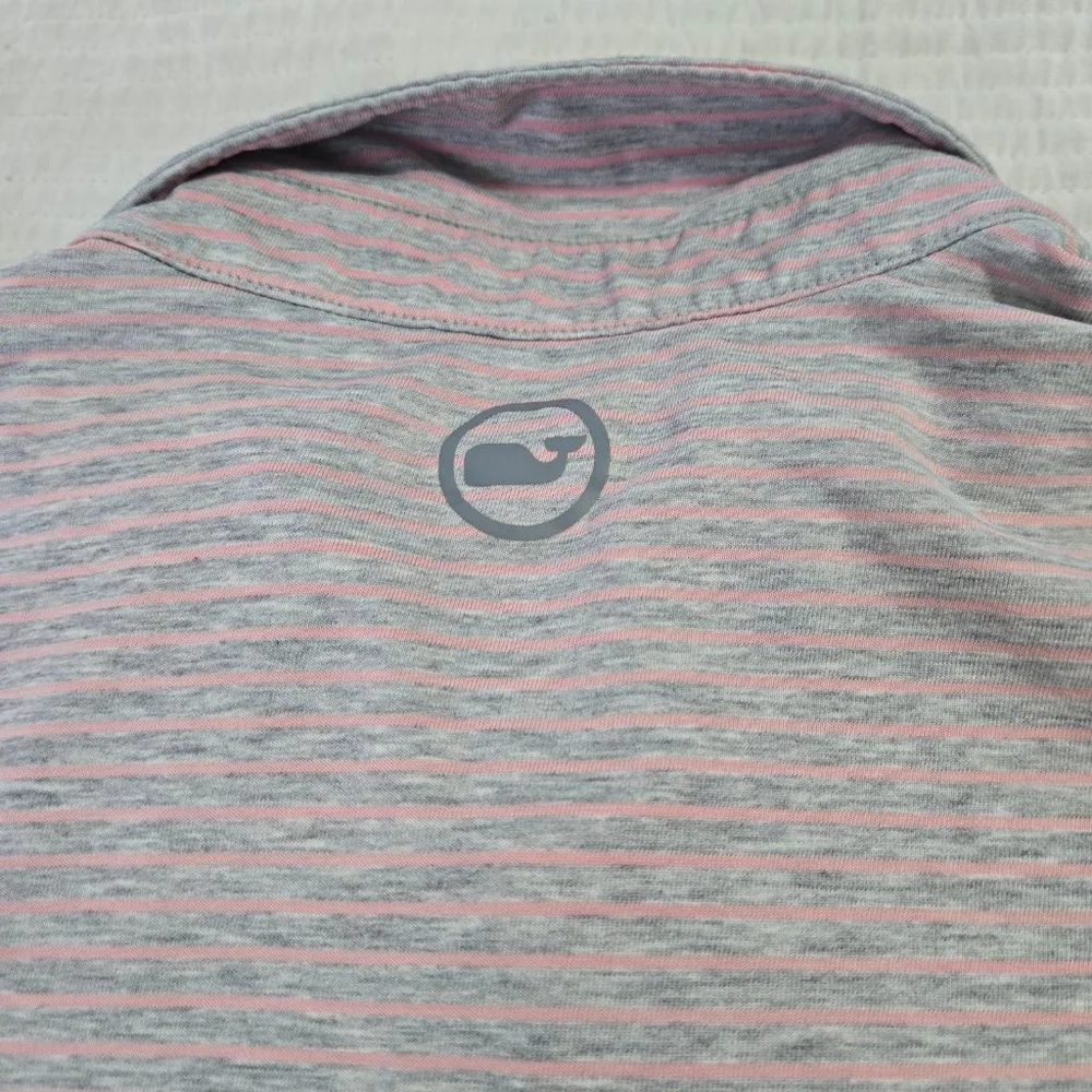 Men's Vineyard Vines Jim Nantz Polo Shirt Size L Gray & Pink Striped